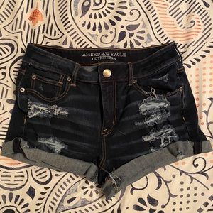 Dark Washed Ripped Jean Shorts